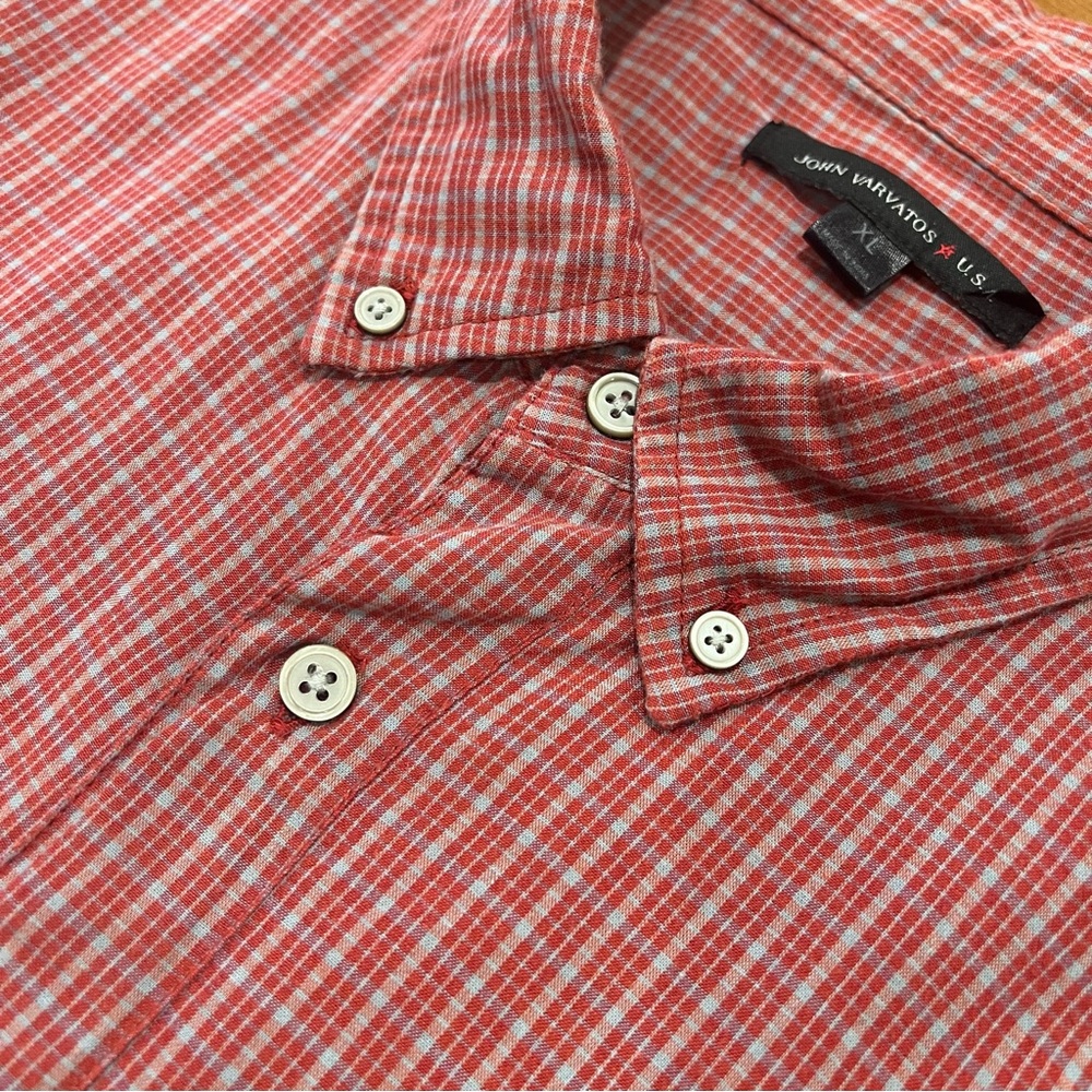 John Varvatos Star USA Red/Gray Check Button Down Shirt XL Designer Plaid